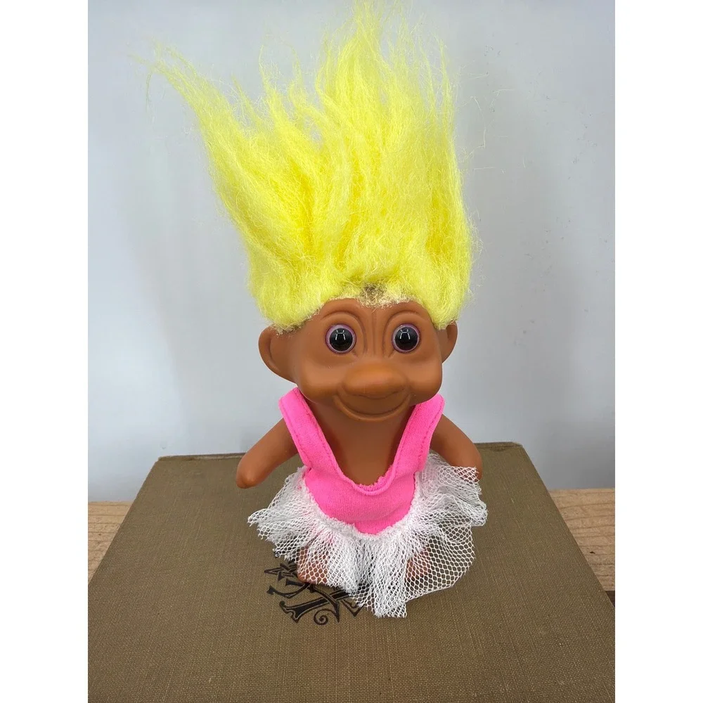 Vintage 1991 TNT Troll Doll Neon Yellow Hair Ballerina Pink Leotard Tutu 90s Toy